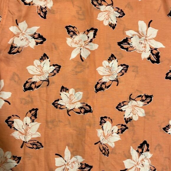 Unison Short Sleeve Shirt  XL Camp Collar Linen Blend Peach Hawaiian Floral NWT - Picture 7 of 7
